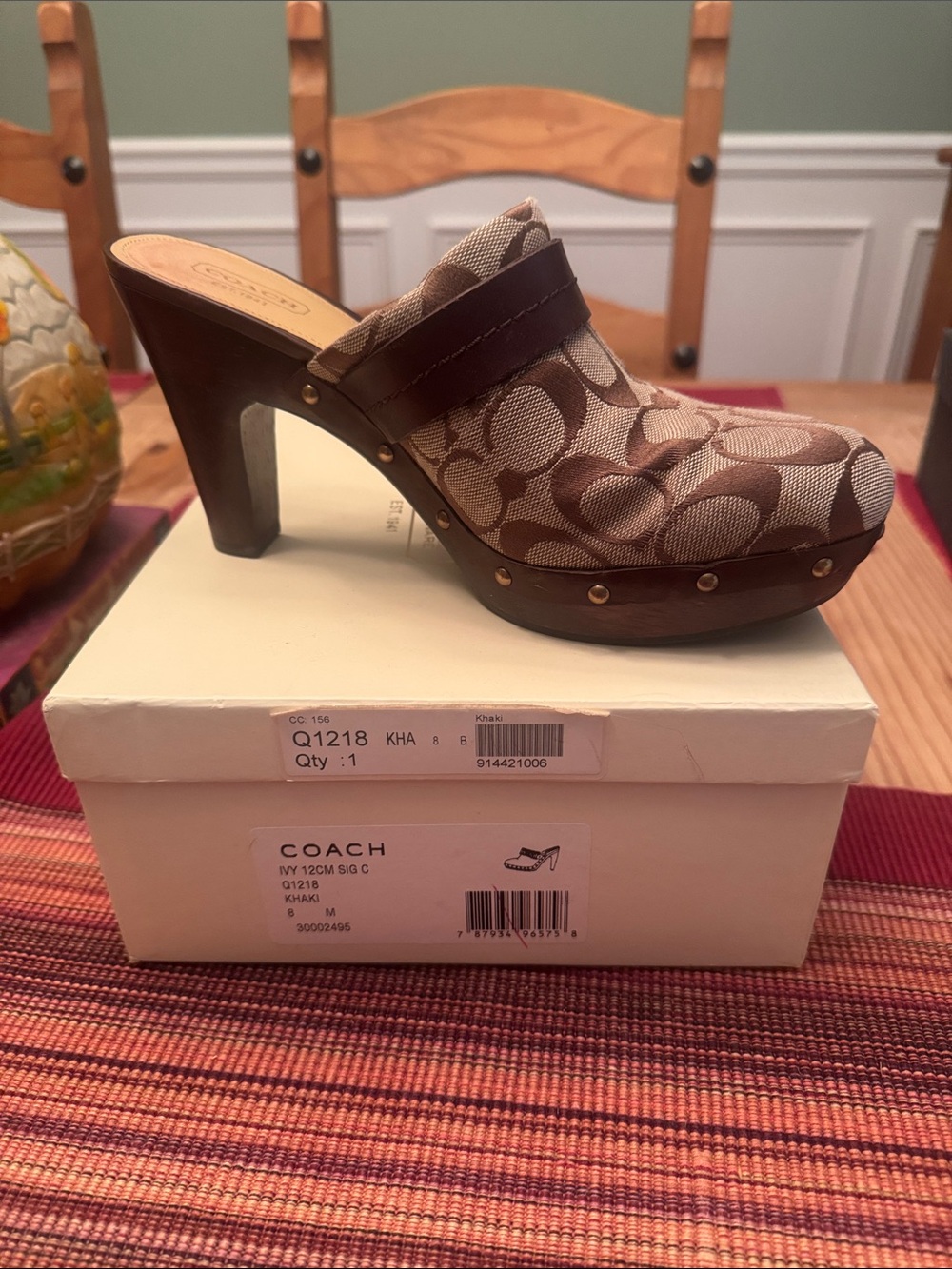 Coach Khaki Signature Canvas Studded Clog Heel